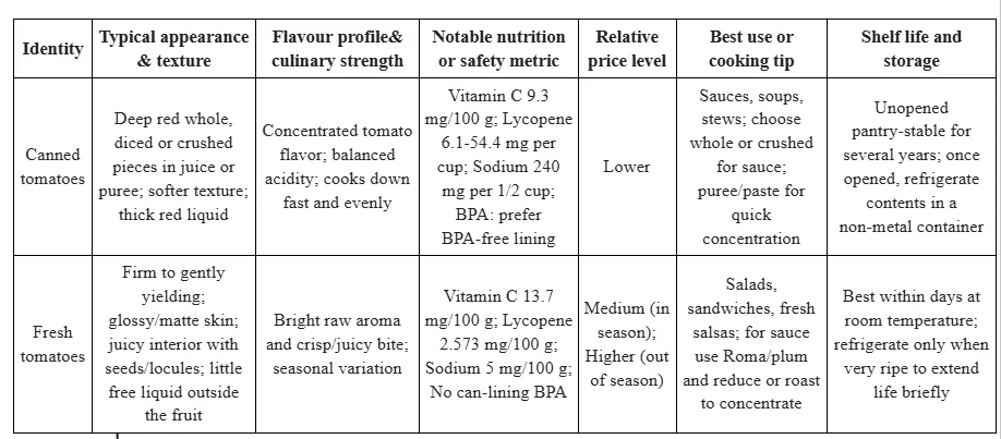 Canned tomatoes vs fresh tomatoes comparison